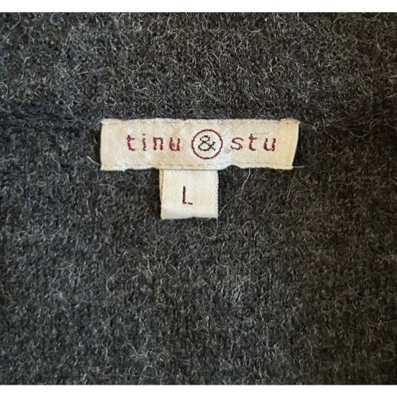 Tinu & Stu 100% Wool Shawl Collar Wrap Sweater Women's Size Large Metallic Trim - Picture 10 of 11